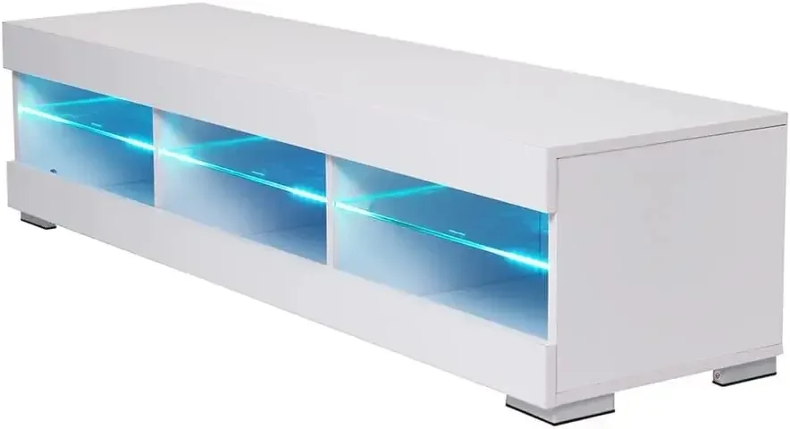 

# 57 Inch TV Unit Cabinet With Glass Shelf Remote Control LED TV Stand High Gloss TV Table Light Living Room Furniture #