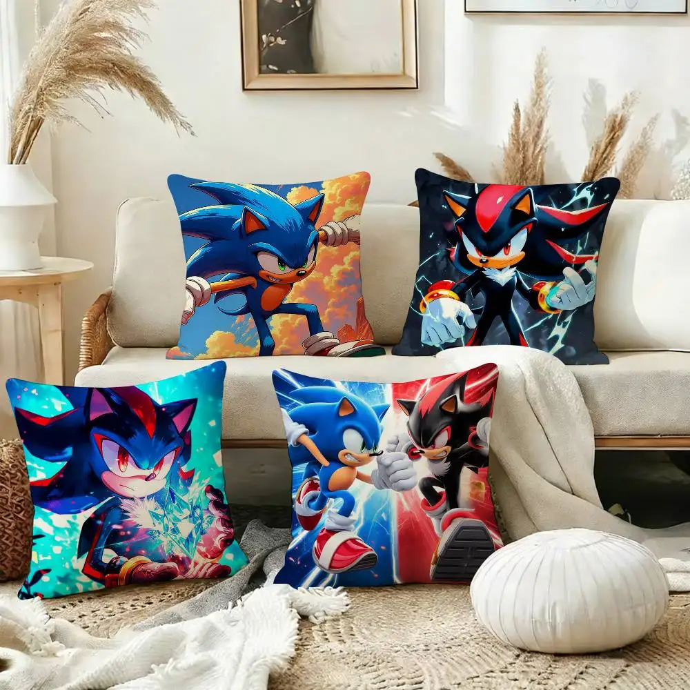 Cool S-Sonics H-Hedgehog Pillow Case Square Double-Sided Sofa Cushion Cover Bedroom Bedside Pillow