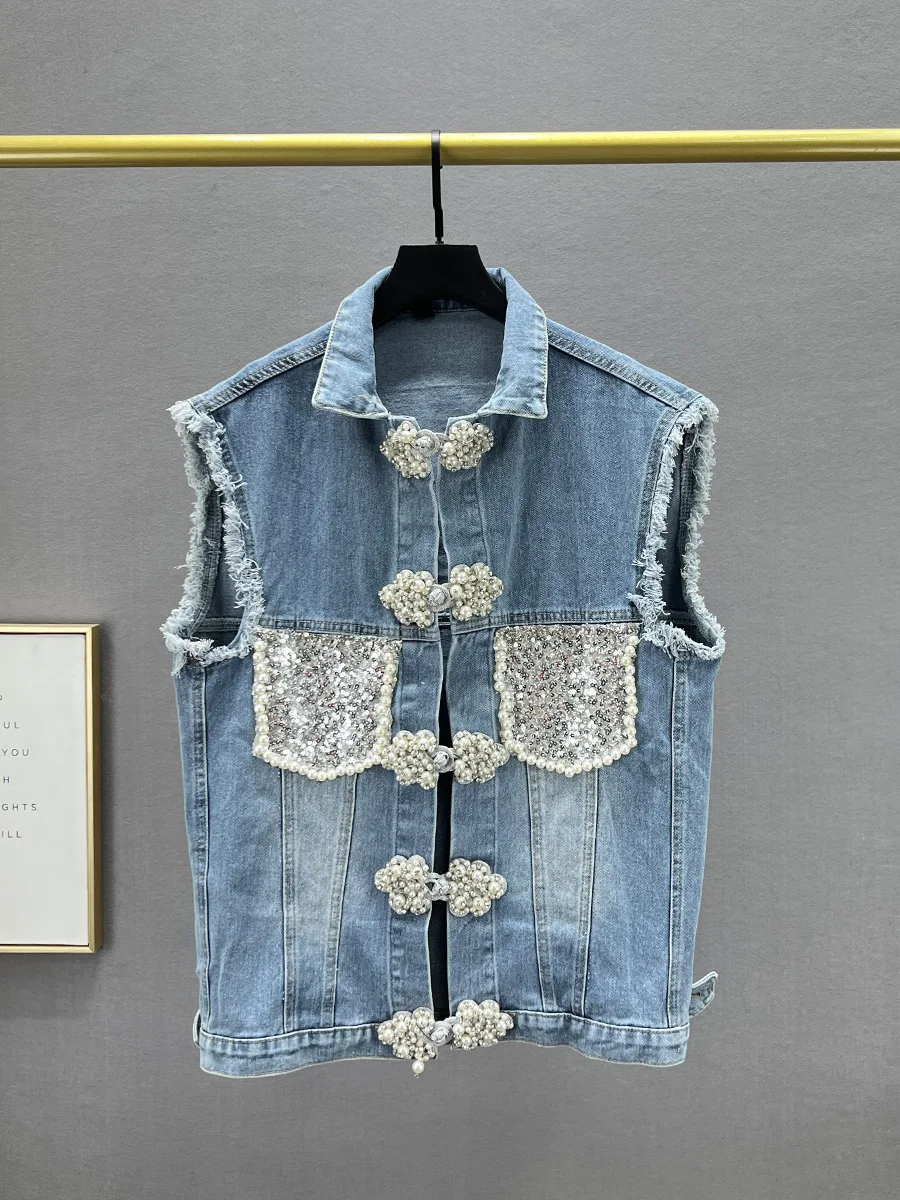 

Модная женская джинсовая куртка Slim Fit с бриллиантовой вышивкой, весна 2023, с тяжелой вышивкой, уличный стиль, C...