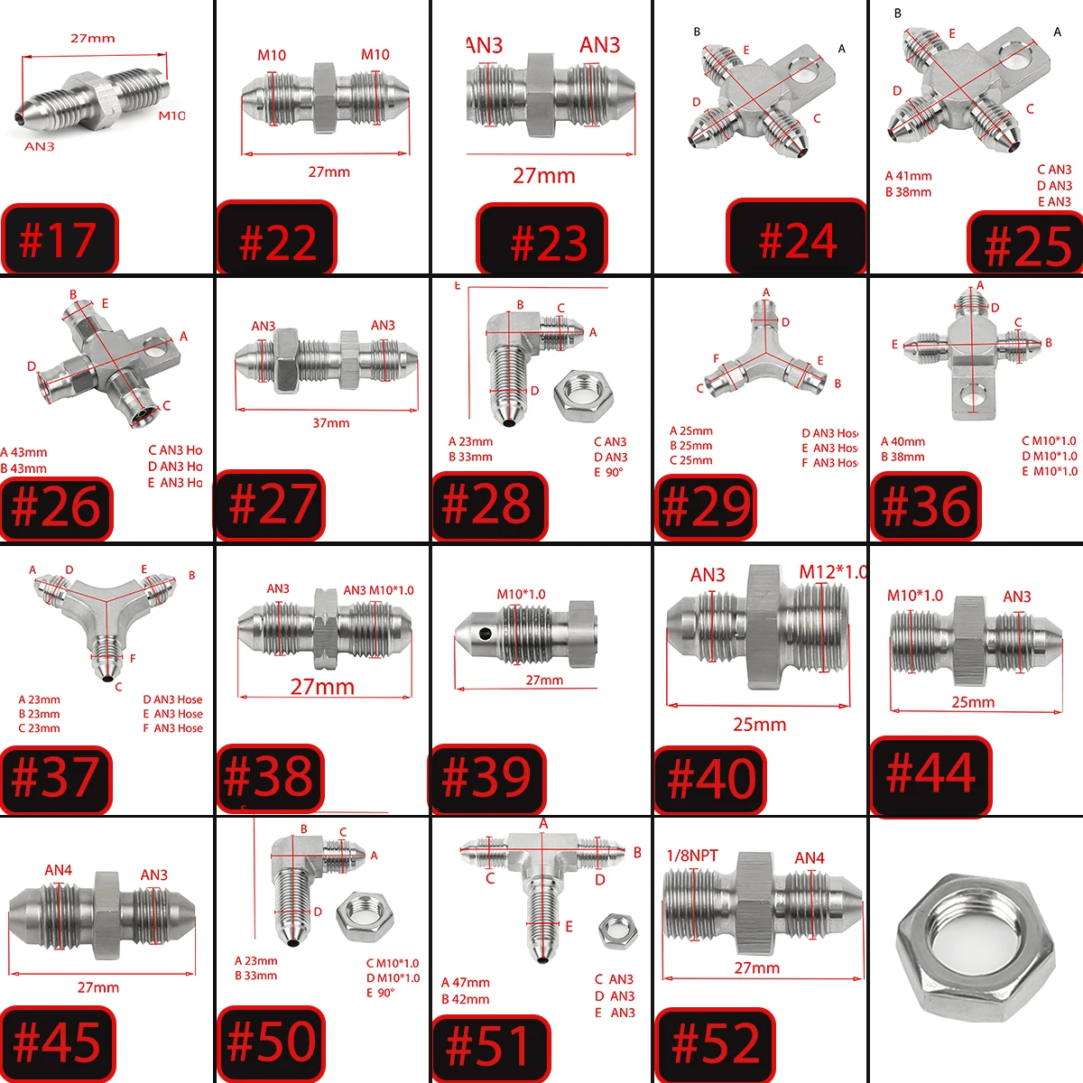 

Universal Stainless Steel Engine Hydraulic Brake Steel Throat Oil Pipe Fitting Adapter AN3 AN4 M10*10 For AUTO & Motorcycle