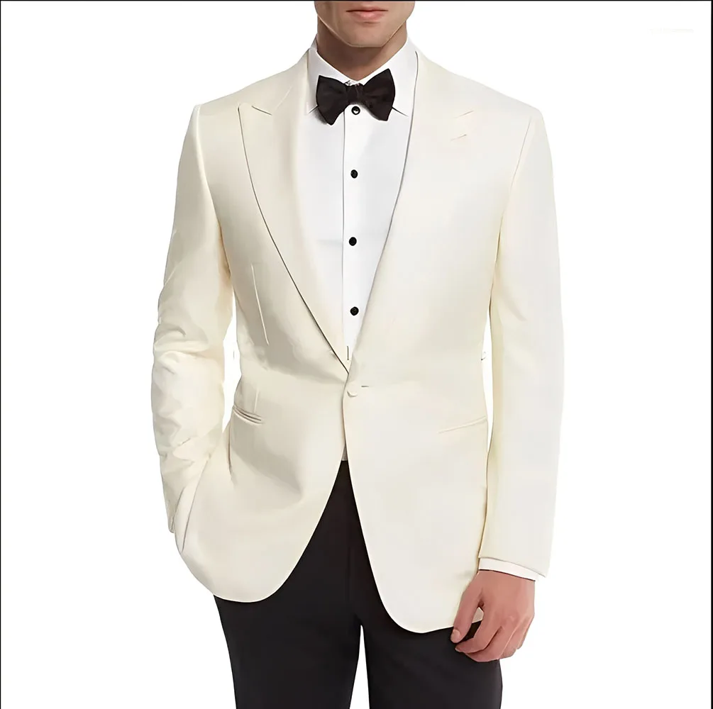 

Men's Suits Ivory Men Wedding Suit Bridegroom Business Groom Wear Tuxedos Custom Made Formal 2 Pieces Male Blazers Groomsmen Man