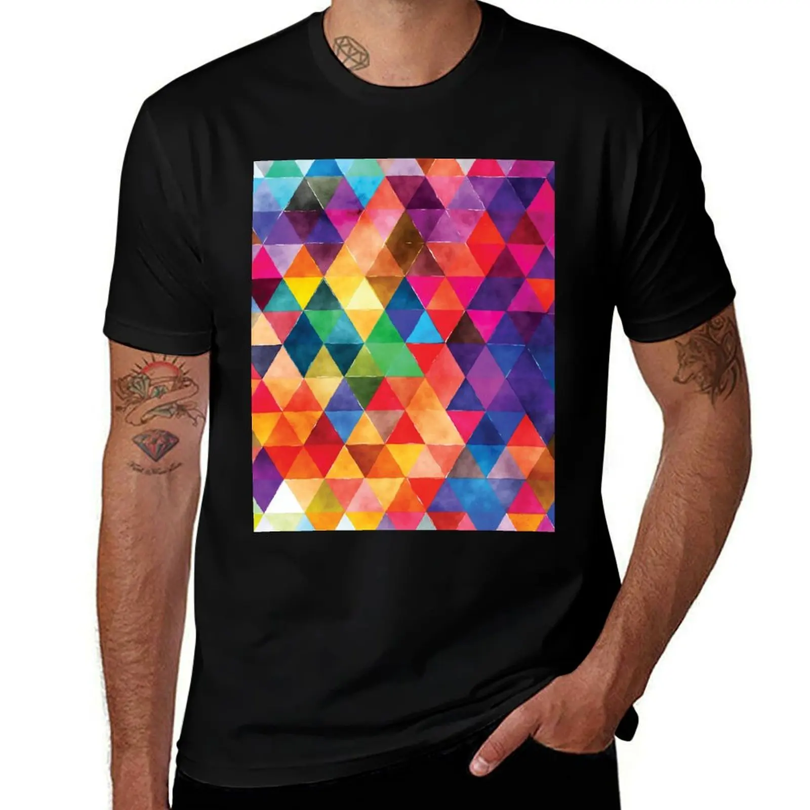 Watercolor Triangles Pattern Bright Colors T-Shirt Active Wear Sports for Men T-Shirt