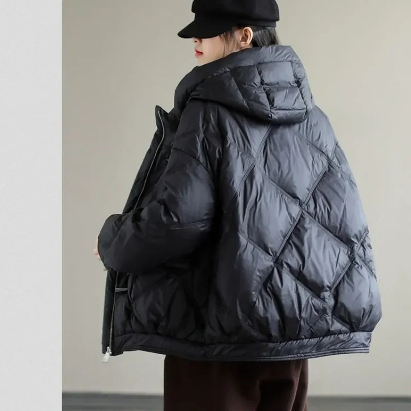 Imagem -06 - Cabolsa de Parka Curto Solto com Capuz Feminino Estilo Coreano Gola Alta Jaqueta de Inverno Quente Moda Novo 2023