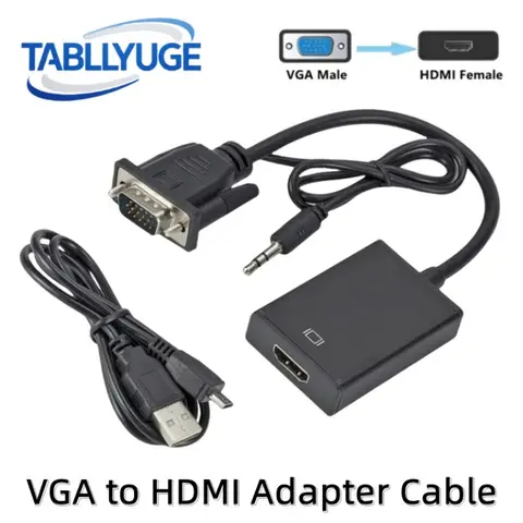 VGA to HDMI-Compatible Converter Adapter with 3.5mm Audio Video Cable VGA Input HDMI Output for Computer Laptop TV Projector