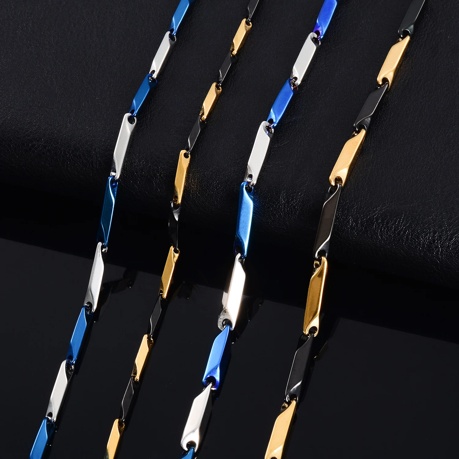 Nie verblassende, wasserdichte Halskette aus Edelstahl in Bambusform mit Barrenkette, hochwertiger Schmuck für Männer und Jungen. – Detail 3