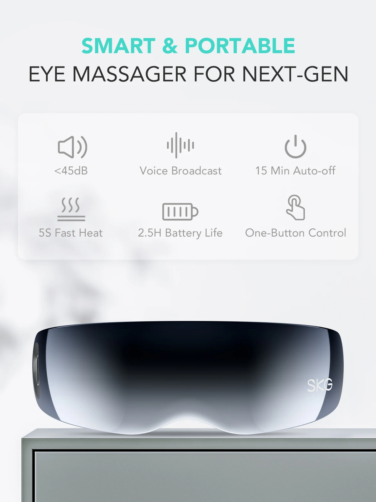 SKG E7-EN Eye Massager with Heat, Vibration Bluetooth Music Smart Eye Massager for Migraines, Adaptive Temple Massage, Eye Relax