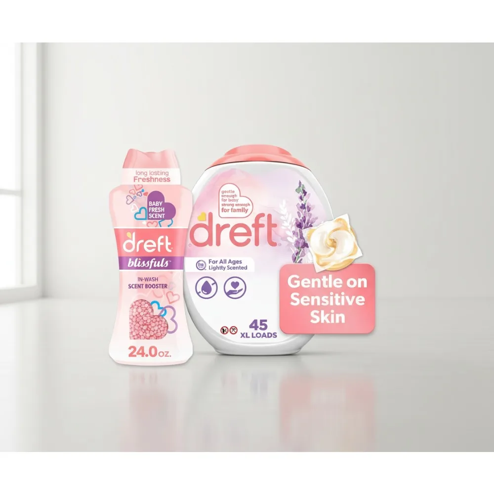 

Baby Laundry Detergent Pacs & Scent Booster Beads, Hypoallergenic, HE Compatible, 45 Count + 24 oz for Sensitive Skin