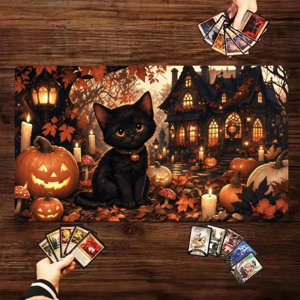 Halloween Black Cat MTG Trading Card Game Playmat TCG CCG Play Mat 600x350 Non-Slip Durable Stitched Edge Magic The Gathering