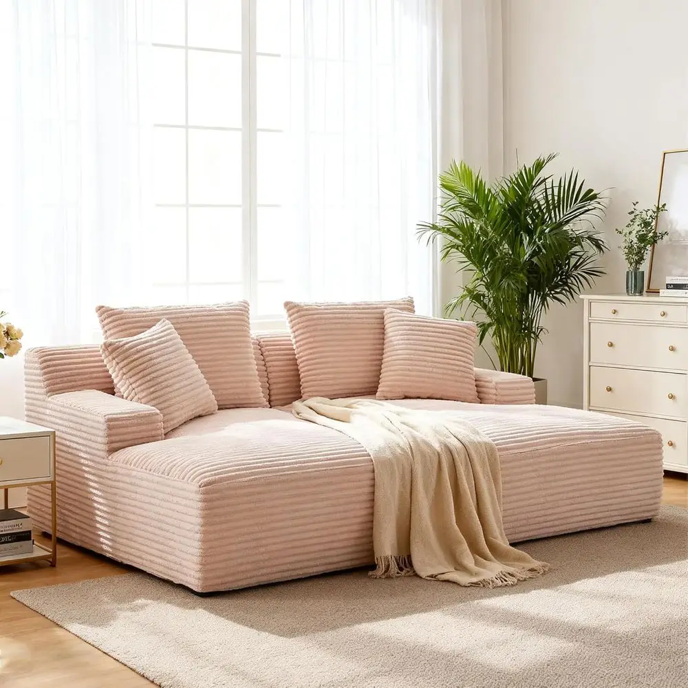 

78,8 Розовый современный негабаритный диван-шезлонг, вельветовая двухместная кровать с наполнителем из пенопласта для гостиных