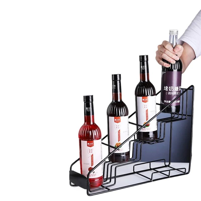 Syrup glass bottle sherbet shelf coffee milk tea bar storage rack jam wrought iron stainless steel display rack