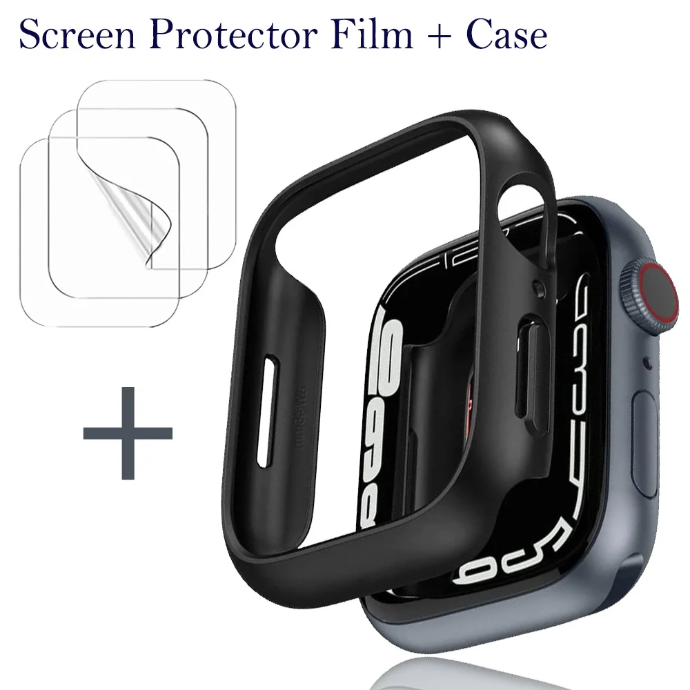 Screen Protector Film+Case for Apple Watch 45MM 41MM 40MM 44MM 42mm 38mm Protective Cover Soft Film for iWatch 9 8 7 6 SE 5 4 3