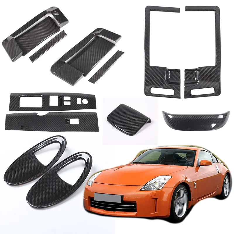 

For Nissan 350Z 2003-2006 Real Carbon Fiber Central Control Air Outlet Frame Glass Lifting Button Frame External Handle Cover