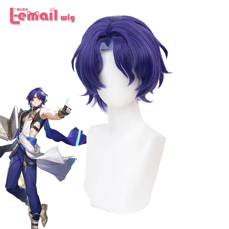 L-e-mail parrucca sintetica per capelli Honkai Star Rail Dr. Ratio parrucca Cosplay 35cm parrucca Cosplay viola scuro e chiaro parrucca resistente