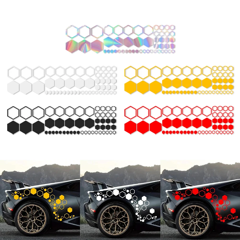 52pcs Honeycomb Car Decals Vinyl Graphics Hexagonal Sticker Combo DIY Body Sticker Cool Shape Car Decor Exterior Accessories