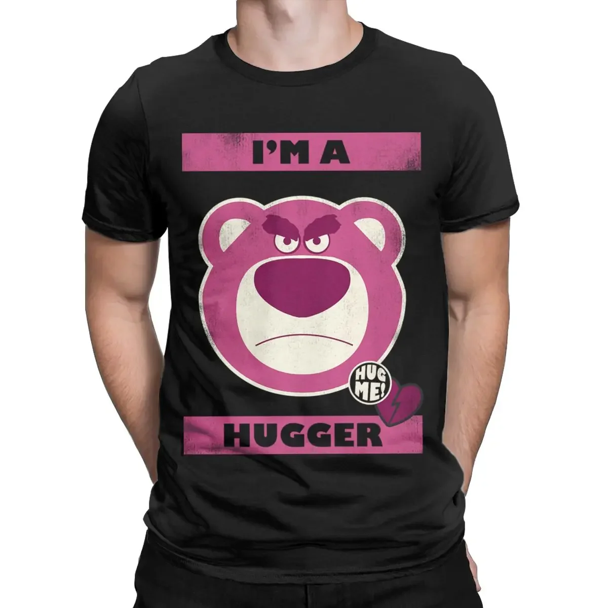 Lotso Hug Me T-Shirts for Men Vintage Cotton Tees Round Collar Short Sleeve T Shirts Birthday Present Clothes