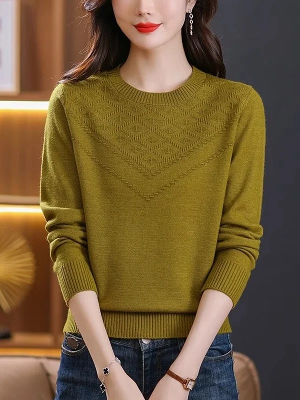 

Korean Sle Women's Knitted Wool Sweater Thiened Loose Inner Wear round Ne mid Autumn Winter Comfortable Breathable Top
