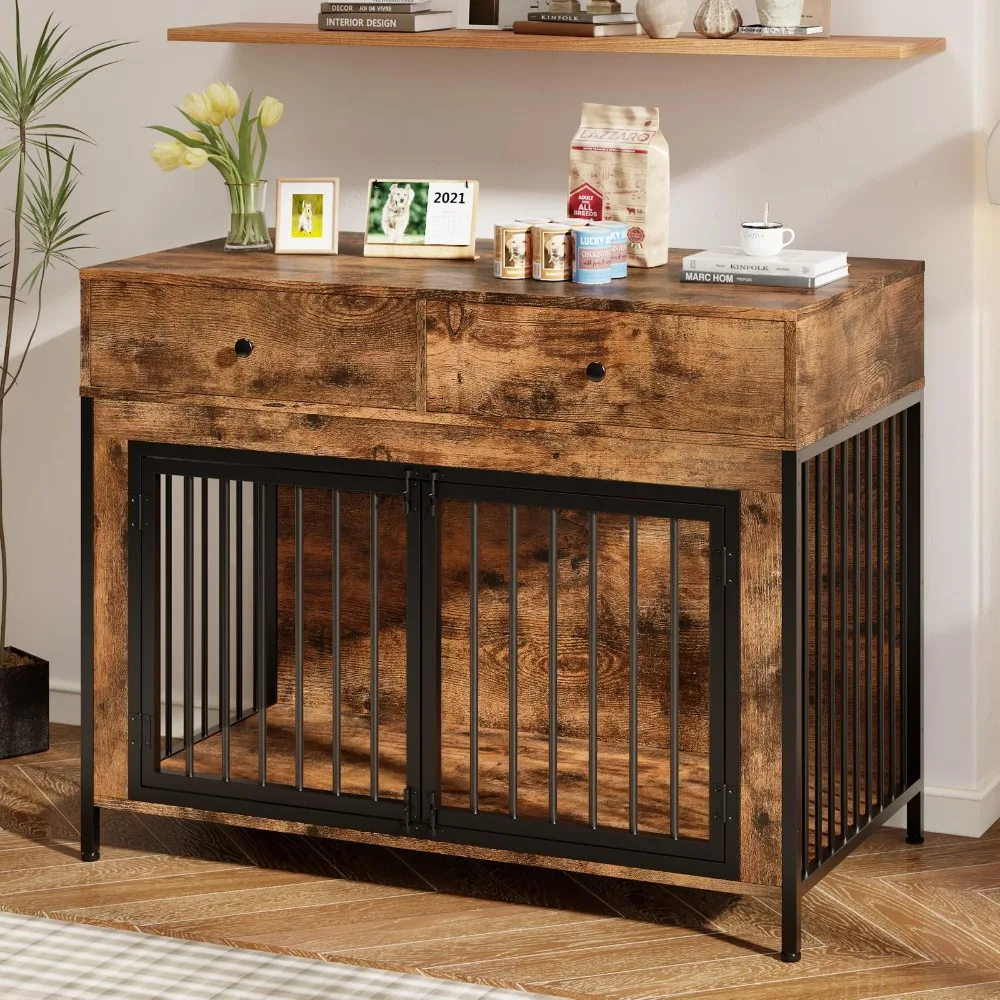 44 Inch Dog Crate Furniture with Storage Drawers