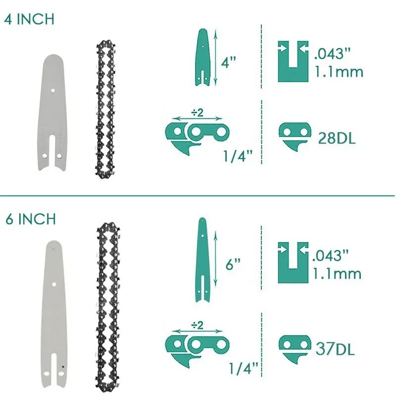 Imagem -06 - Polegada Corrente de Motosserra 4lp Guia Serras Elétricas Lâminas Afiadas Ferramentas de Jardim Peças Acessórios Aço Mini Motosserras Conjunto Corrente 4