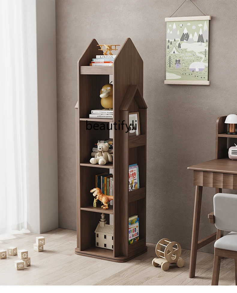 Bookshelf and Storage Shelf Floor Simple Solid Wood Bookcase Mobile Rotating 360 Small Storage Rack