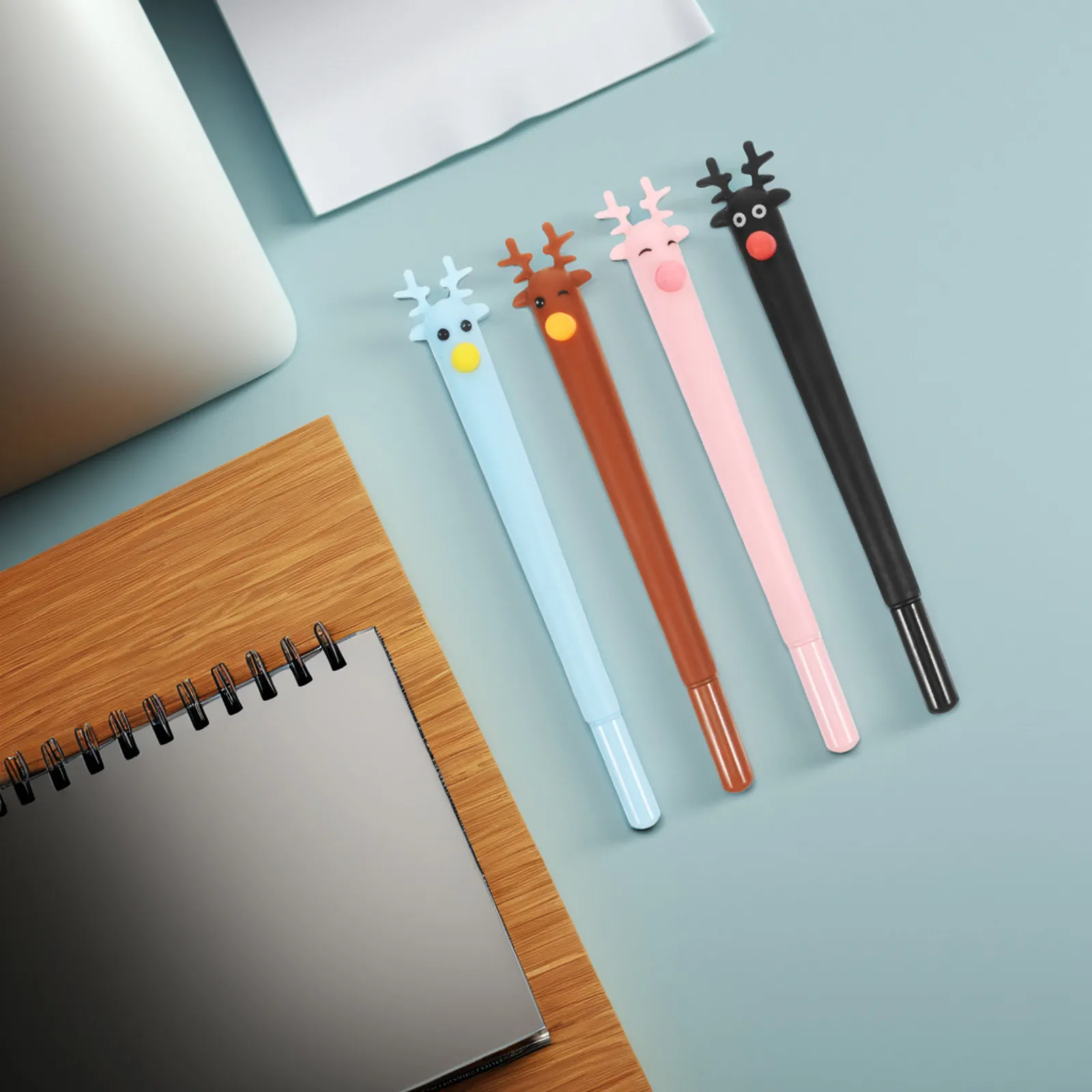 

4Pcs Creative Ballpoint Pen Deer Shape Smooth Writing Non Skid Office Home School Student Gift Blue Black Brown Pink
