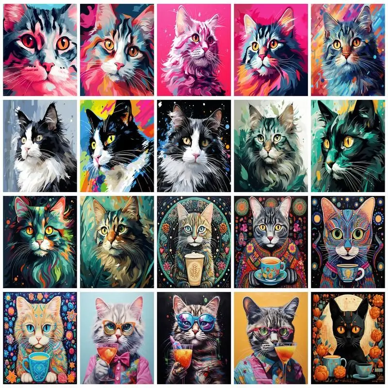 CHENISTORY Coloring By Number Cat Kits For Adults Painting By Number Animal DIY Frame Modern Drawing On Canvas HandPainted Art