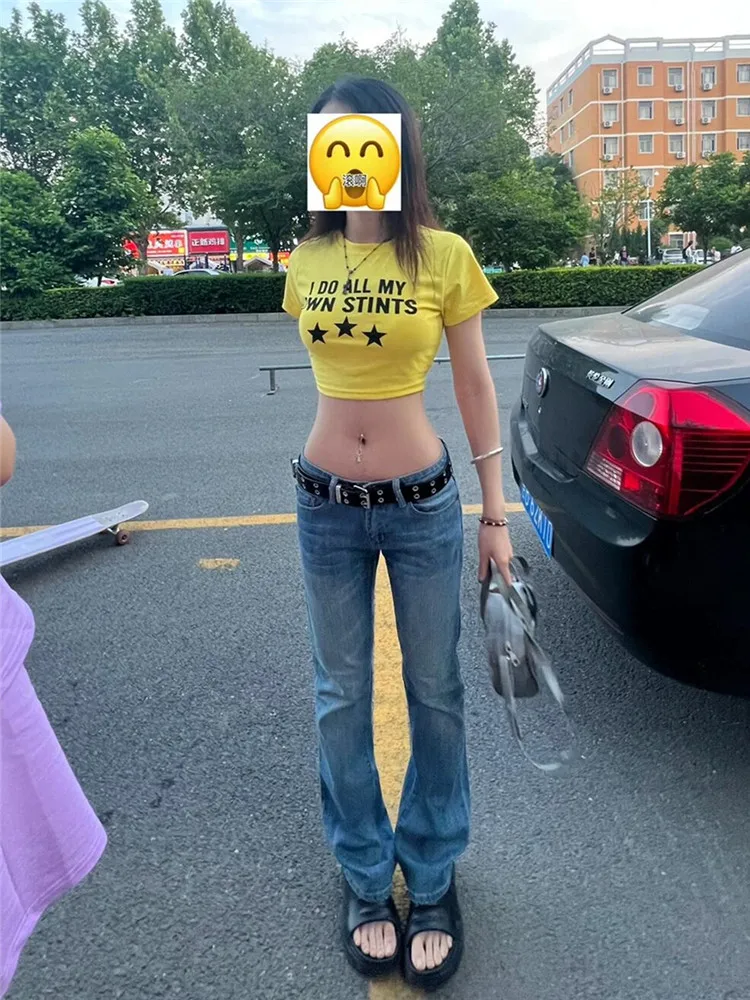 

Американские джинсы-клеш с низкой талией в уличном стиле, женские, утягивающие, удлиненные, в пол, ретро, синий деним