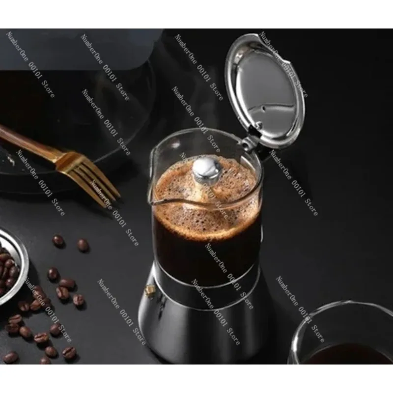 200ml Double Valve Moka Pot Stainless Steel Glass Top Espresso Coffee Maker for Camping Home Brewing