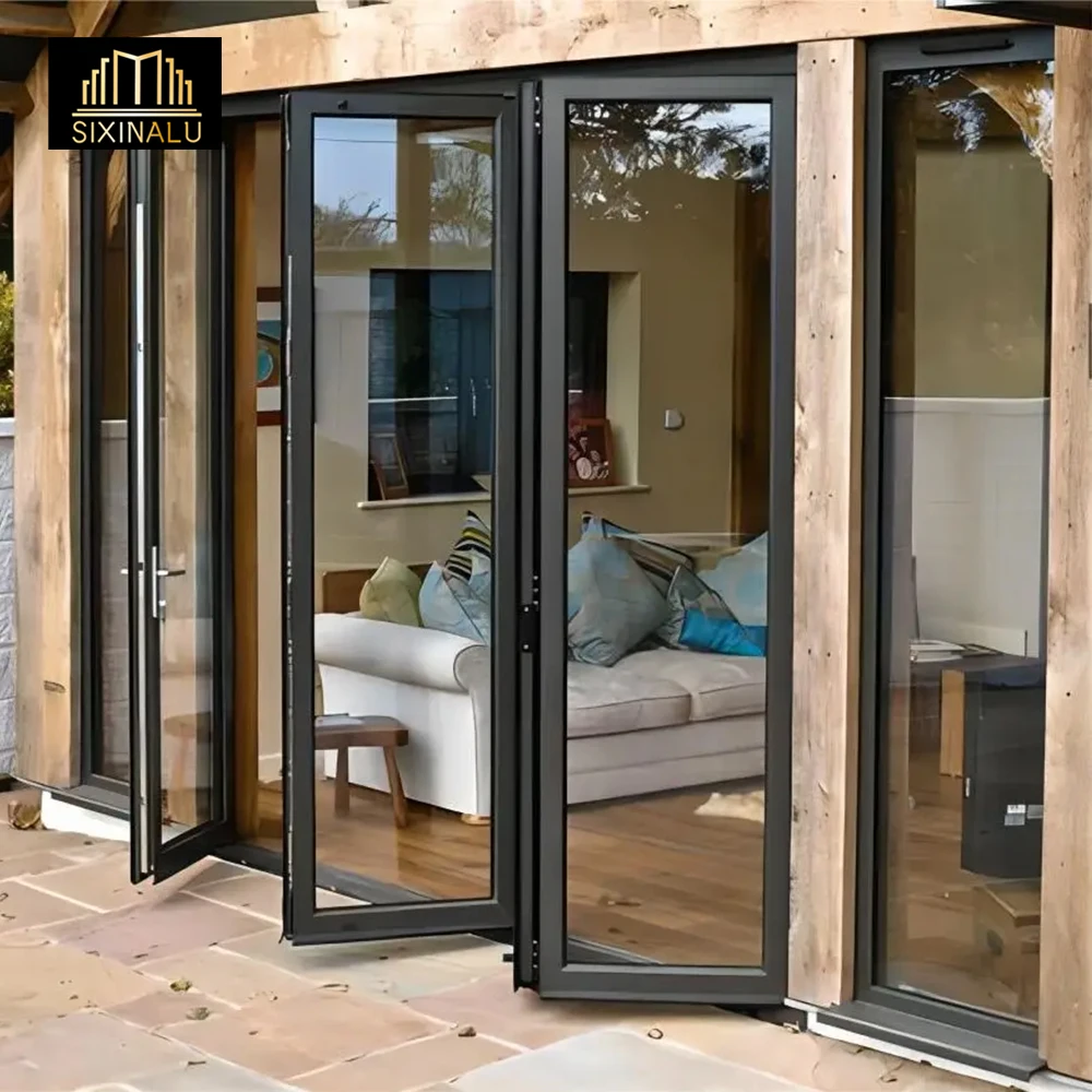 

Sixinalu Panoramic Folding Doors Thermal Break Aluminum Alloy Interior Front Entry Doors For Office Home Household Custom
