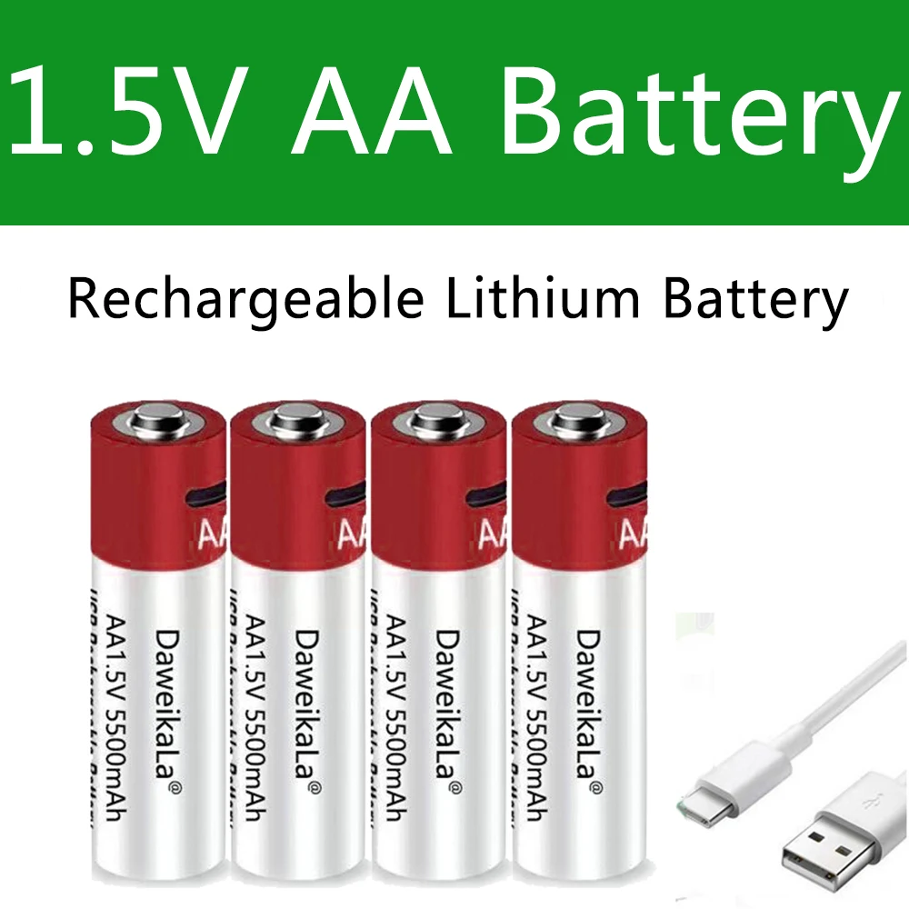 1.5V akumulator AA 5500mAh USB akumulator AA bateria litowo-polimerowa szybkie ładowanie przez kabel USB typu C