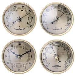 Y1UD Diameter 90mm Gold Frame Wall Hanging Wireless Alarm Clock Barometer Thermometer Hygrometer for Indoor Outdoor
