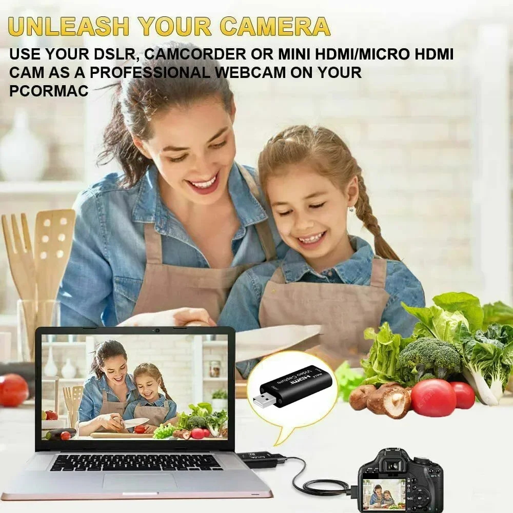 USB 2.0 Video Capture Card HDMI Audio Video Grabber Game Record Box for PS4 PS5 STB XBOX Camera Recording PC Live Streaming Mini