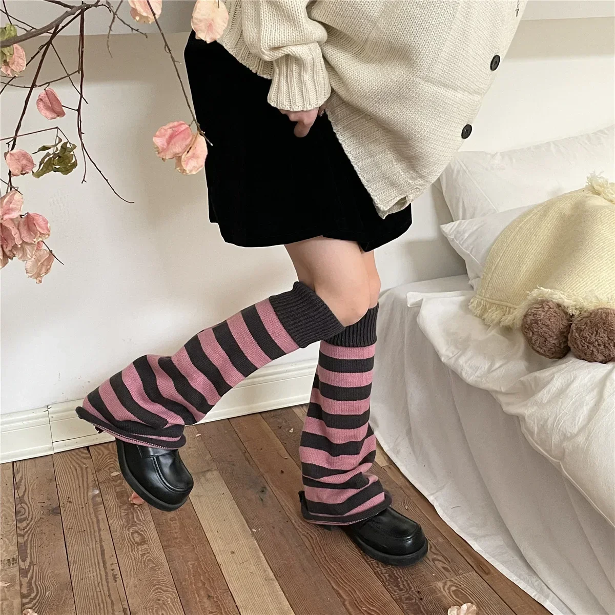 Gothic Women\'s Striped Leg Warmers Lolita Long Socks Knitted Leggings Japanese Sweets Winter Socks Kawaii Arm Ankle Warmers