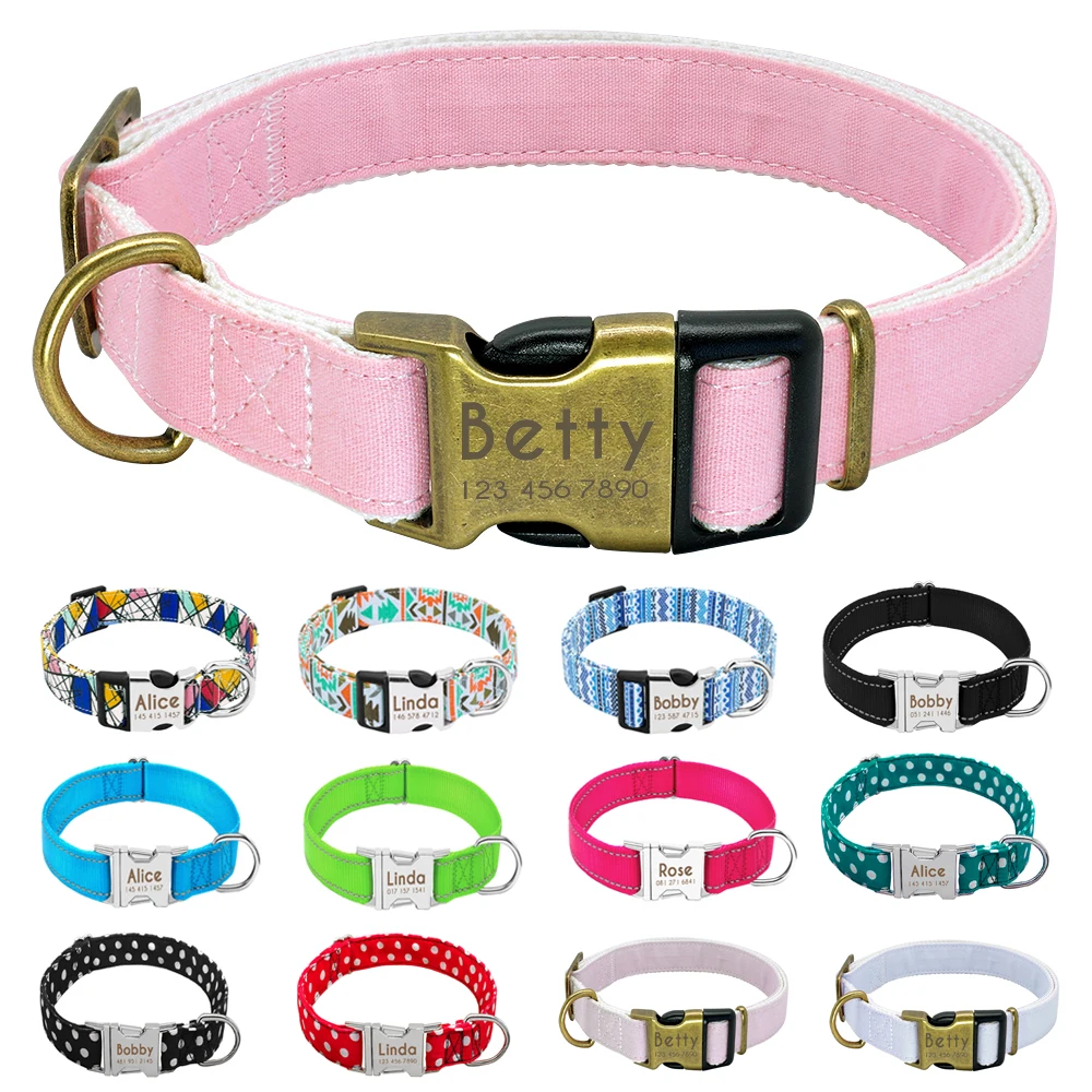 Adjustable Personalized Dog Collar For Small Medium Large Dogs Custom Engraved Name ID Tag Accessories Pet Puppy Collars Perros