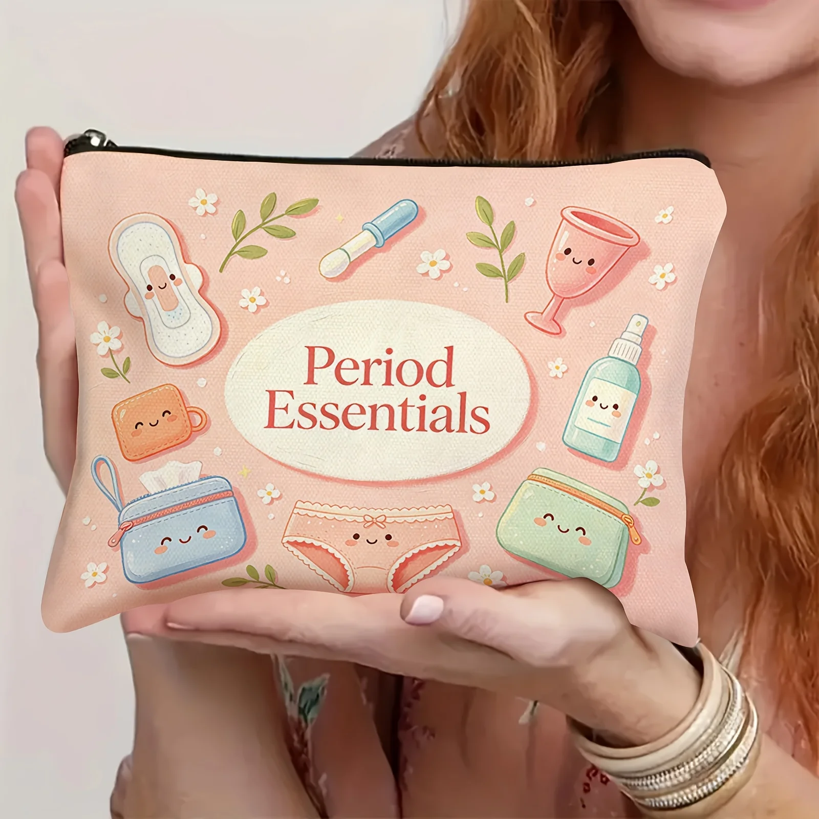 Essential Period Organizer Bag Cute Cartoon Pads Pattern Makeup Bags Travel Washbag Multi Functional Storage Bags Women's Gifts