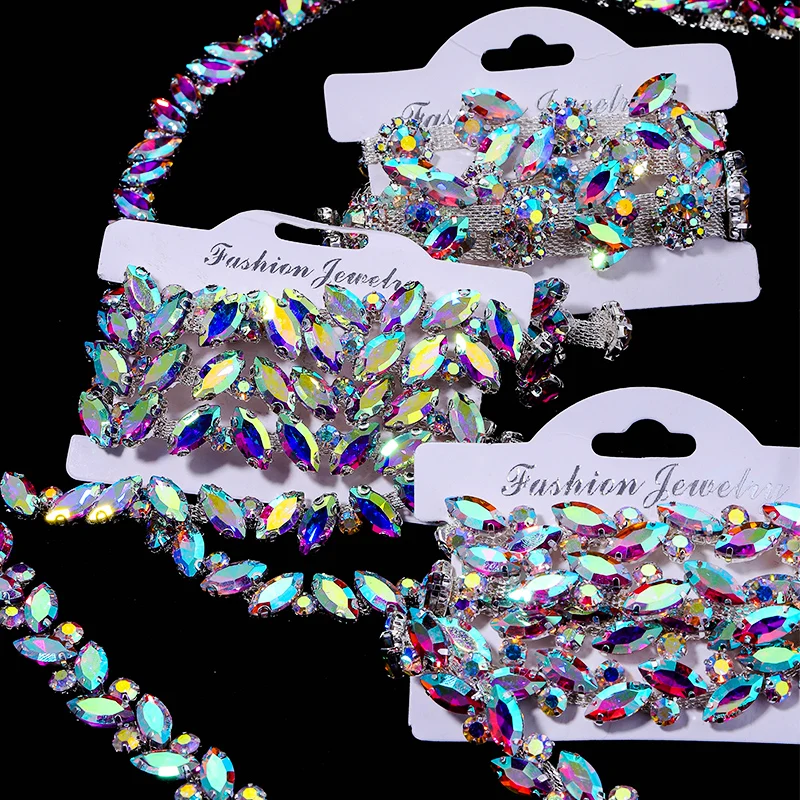 Cadena de diamantes de imitación de cristal de 90CM/yard para coser para ropa, accesorios de Strass para ropa DIY, cadena de cristal con garra embellecedora