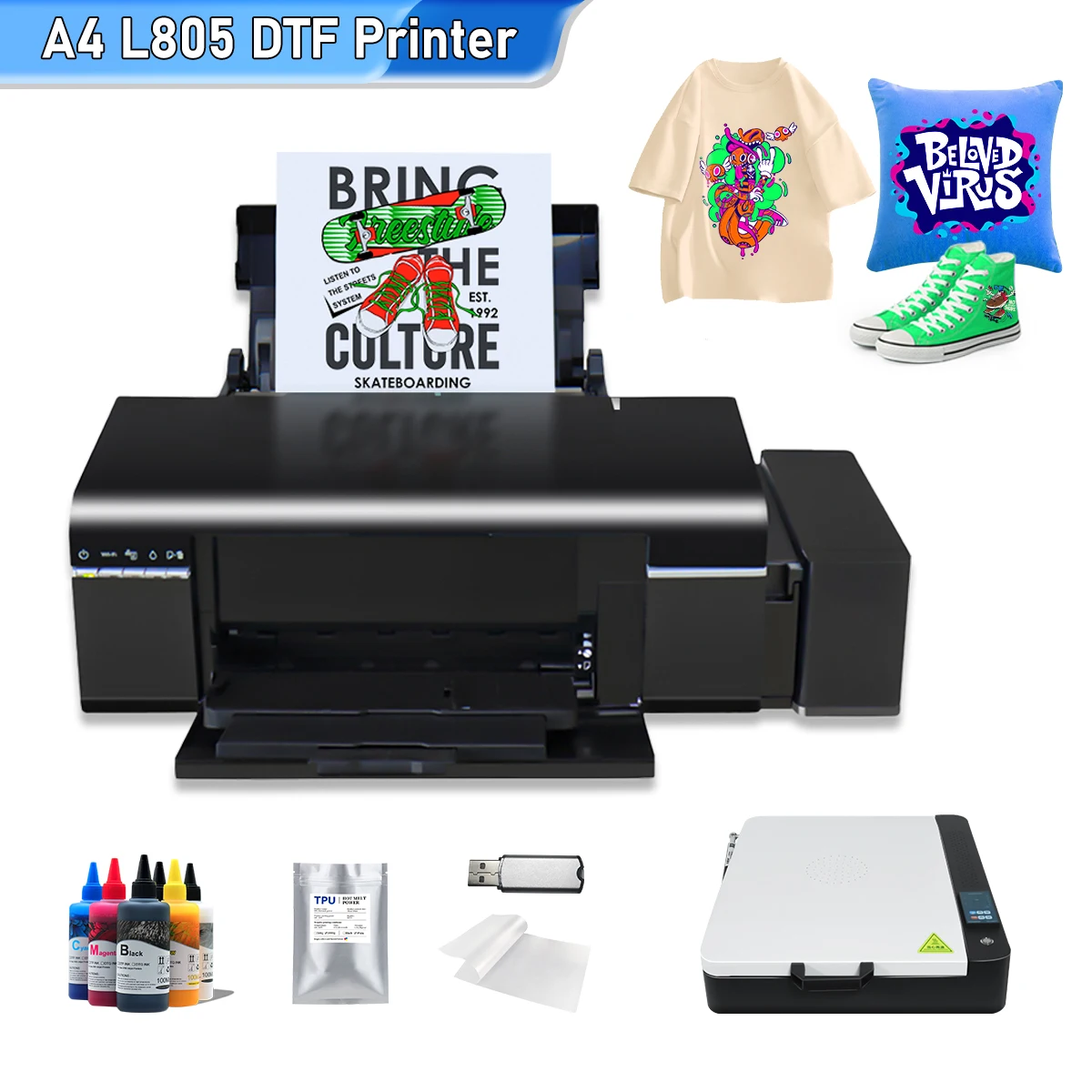 

DTF Printer A4 L805 Transfer Machine White Ink Circulate Direct to Film DTF Printer for Fabrics Hoodies T-shirt Printing Machine