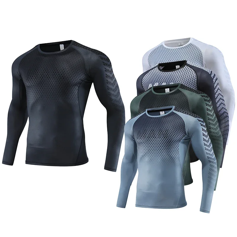 Męska sportowa koszulka kompresyjna obcisła bluza na siłownię koszulka do biegania na koszulkę fitness ubrania do kulturystyki Jogging Rashguard Dry