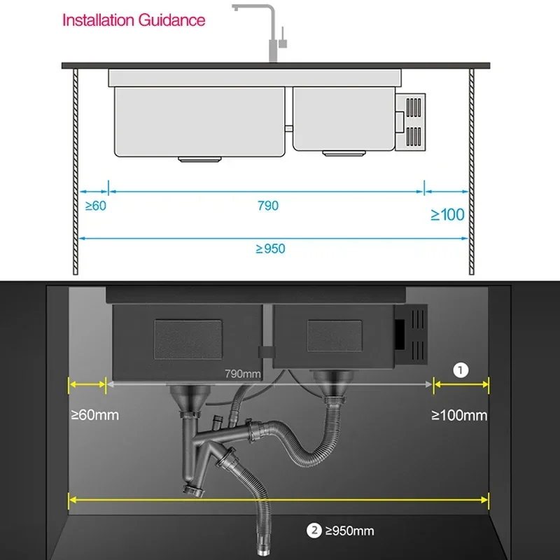 ASRAS-Évier de purification intelligent à ultrasons, double évier, nanomètre, panneau de 4mm, fait main