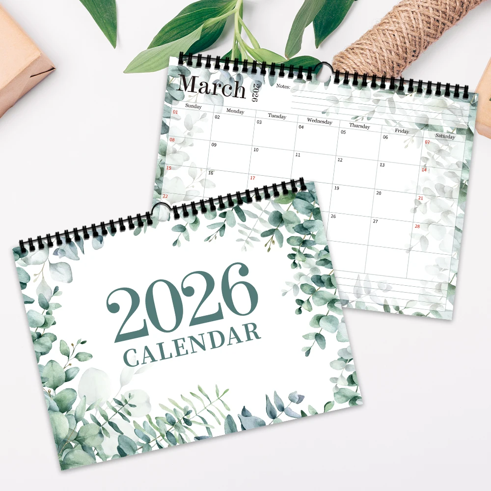 

1pc 2026 Calendar,Small Fresh Plant Design,Ink Style,12 Months Unique Designs,Christmas Gift,Wall Hanging Decor,New Year Present