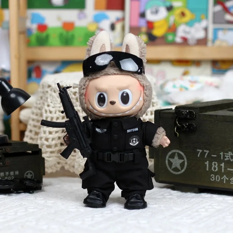 

Для 17 см Ropa Labubu V1/v2/v3, кукольная одежда, крутой костюм для спецназа, солнцезащитные очки, полицейская форма, кукла, аксессуары для Labubu