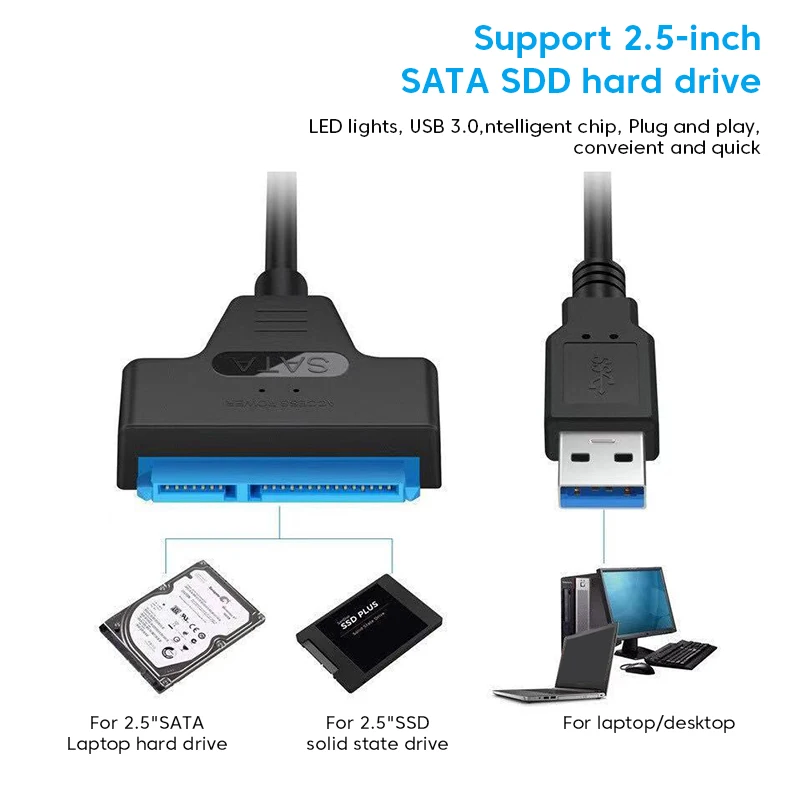 Elough Sata to USB 3 0 Adapter Support 2.5 Inches External SSD HDD Hard Drive SATA 3 22 Pin Sata 3 Cable Up to 6 Gbps Cabo Sata