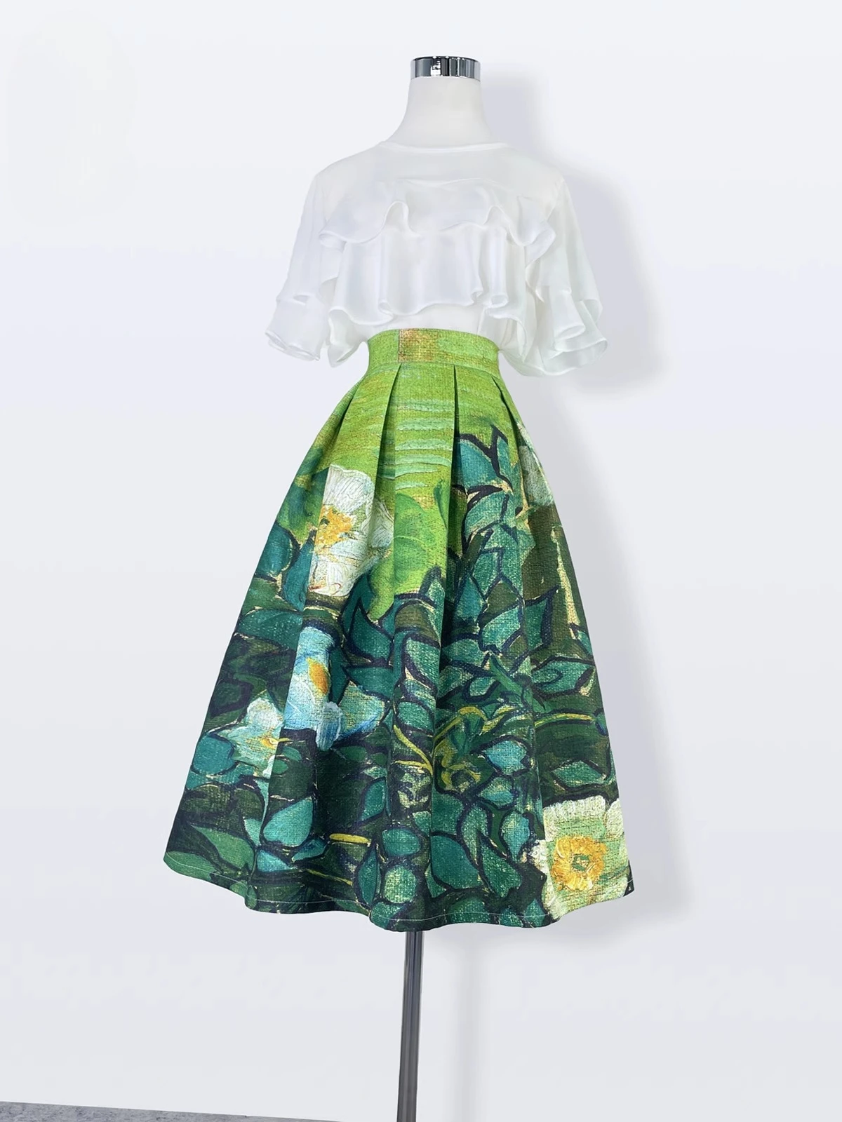 

Spring and Autumn New Women's Half Skirt, Fashionable Commuting A-line Printed High Waisted Mid Length Skirt