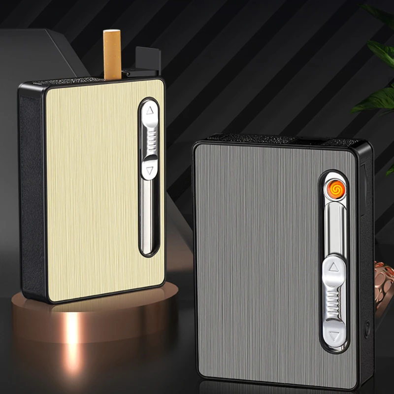 Cigarette Case Lighter USB Rechargeable Lighter Windproof Lighter Three-in-One Multifunctional Rechargeable Cigarette Case