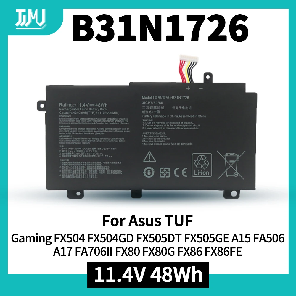 

B31N1726 Battery for Asus FX80 FX86 TUF FX504 FX504G FX504GD FX504GE FX504GM FX505DT FX505DV FX505DU A15 FA506IU A17 FA706II