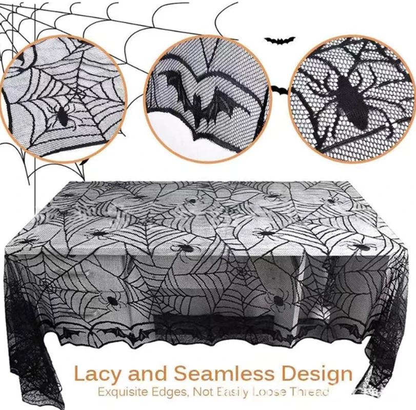 Halloween Fledermaus Spinnennetz Tischdecke Spitze Halloween Urlaub Party Dekoration schwarze Spitze Polyester Tischdecke