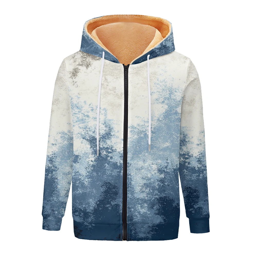 سترة نسائية متدرجة بألوان مائية من Ink-Splash معطف مطبوع بغطاء للرأس مبطن بالصوف للشتاء ملابس خارجية دافئة للدراجات النارية #3