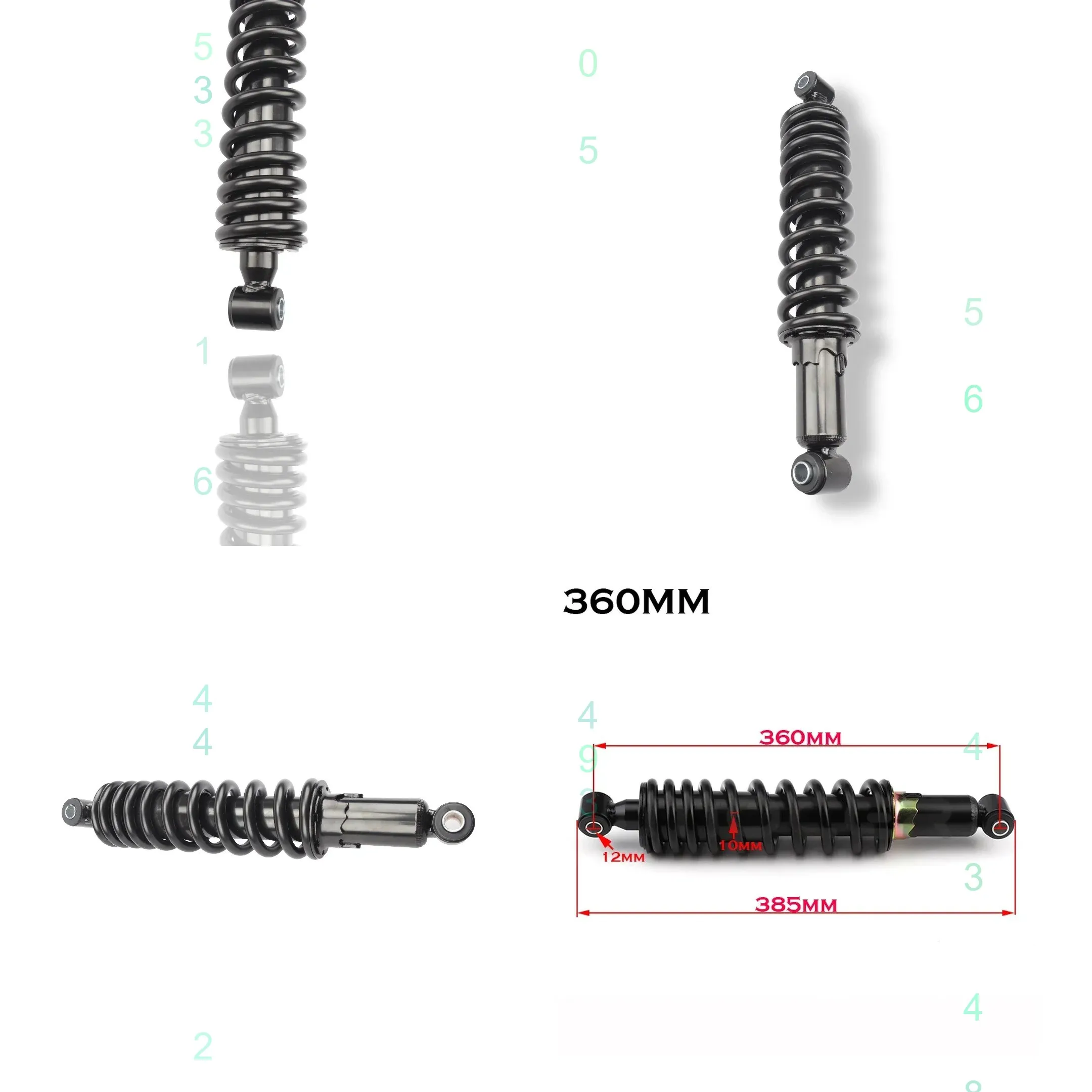 330mm 360mm Shock Absorbers Motorcycle Rear Suspension for Longding Hummer 250cc ATV Four Wheel Off Road Modification Parts