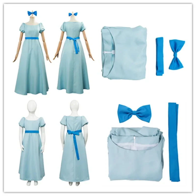 Adult kids Peter Pan Wendy bulk cosplay costume women Girls Blue long dress Halloween carnival costume for adult women Girl