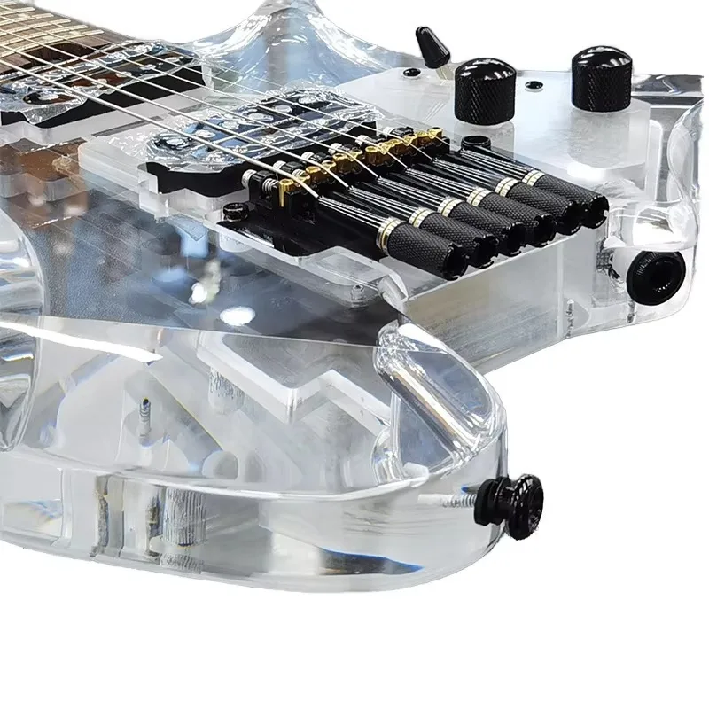 Transparent Acrylic Body Electric Guitar H-H Pickups Maple Neck 6 Strings Headless Design