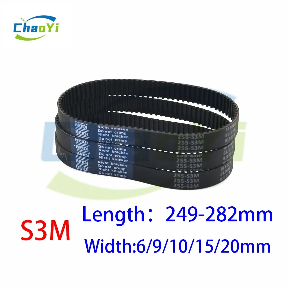

S3M Rubber Timing Belt Length 249 252 255 258 261 264 267 270 273 276 279 282mm Width 6-20mm Close Loop Transmission Tooth Belt